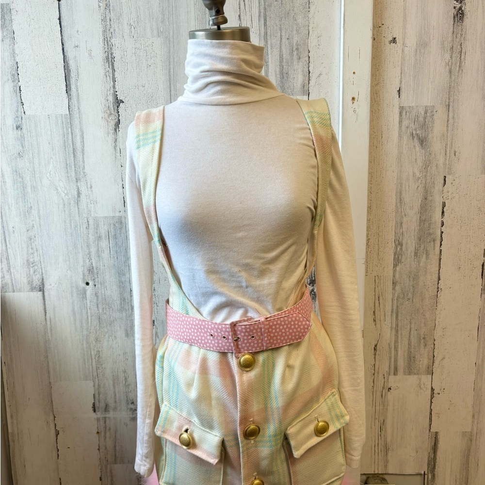 Cream and pink plaid jumper skirt size medium